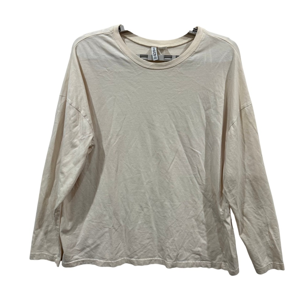 H&M Divided Womens Cream Long Sleeve Cotton T-Shirt Relaxedโ Fit Size Large L